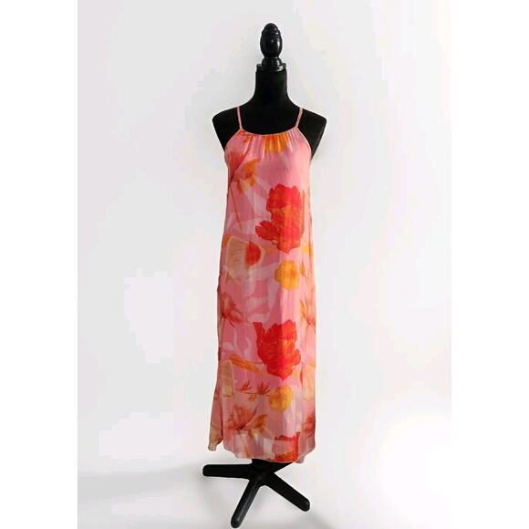 Le Ragazze Silk Blend Maxi Dress Blush Red Pink Floral Size S $250 READ! - Picture 1 of 9
